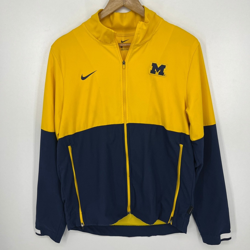Nike Michigan Wolverines Mens Small Full Zip Track Jacket Yellow Navy Blue NCAA